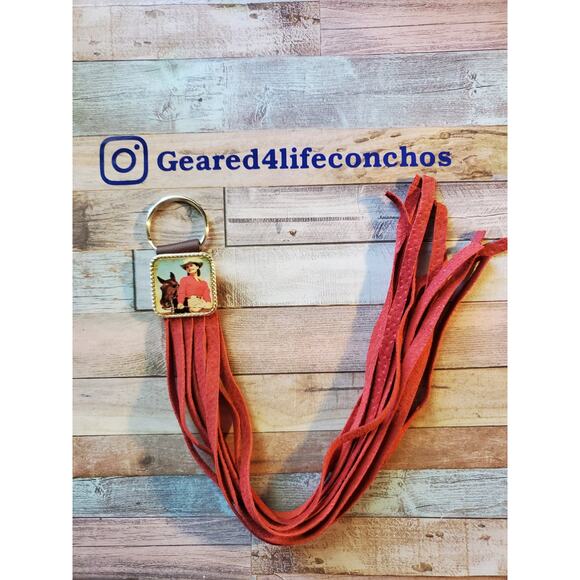 Handmade boho Leather Fringe Western bag charm, Long keychain purse charms - Picture 1 of 4